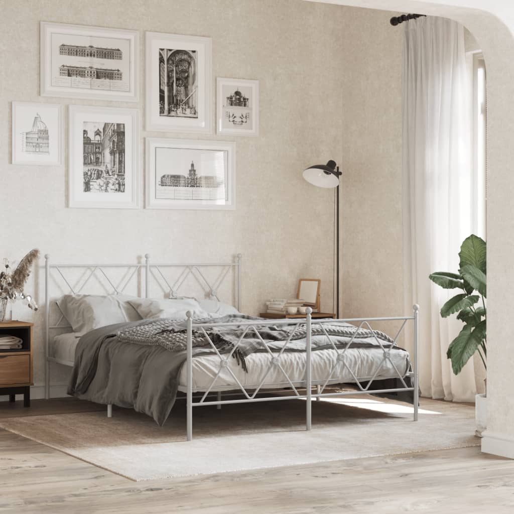 Vidaxl bedframe met hoofd- en voeteneinde metaal wit 140x200 cm