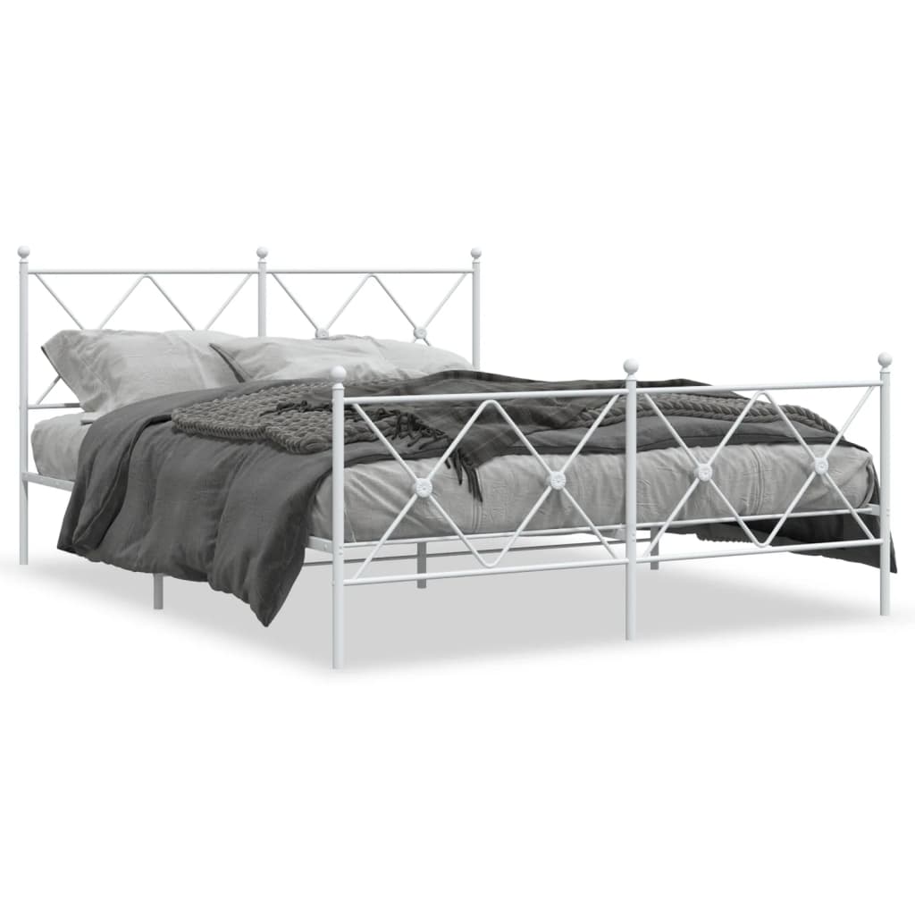 Vidaxl bedframe met hoofd- en voeteneinde metaal wit 150x200 cm