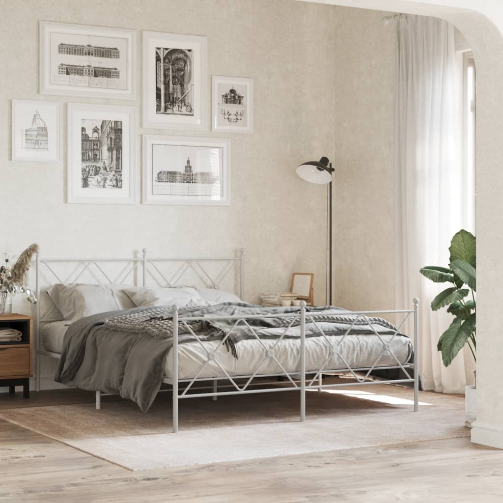 Vidaxl bedframe met hoofd- en voeteneinde metaal wit 150x200 cm