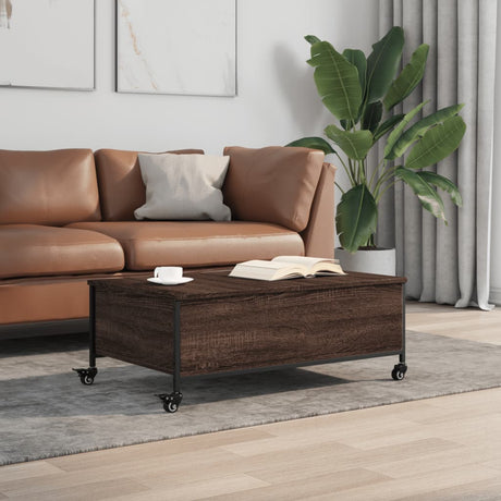 Vidaxl salontafel met wielen 91x55x34 cm bewerkt hout bruin eikenkleur