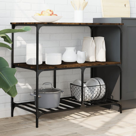 Vidaxl keukentrolley 100x50x95 cm bewerkt hout gerookt eikenkleurig