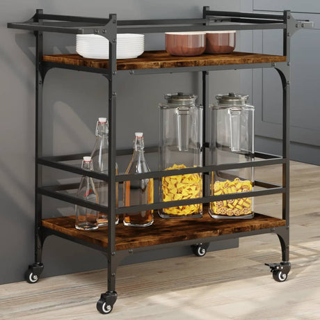 Vidaxl keukentrolley 82x40x78,5 cm bewerkt hout gerookt eikenkleurig