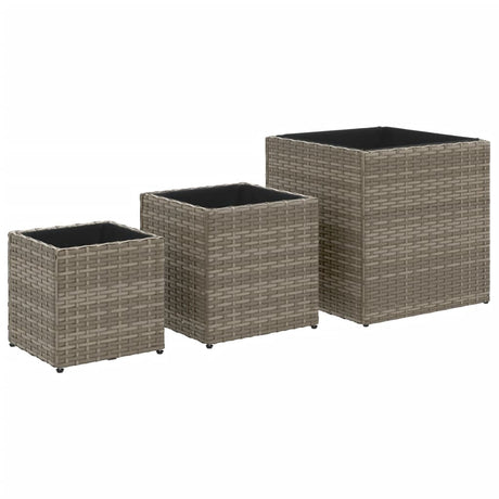 Donice VidaXL, 3 szt., polirattan, szare
