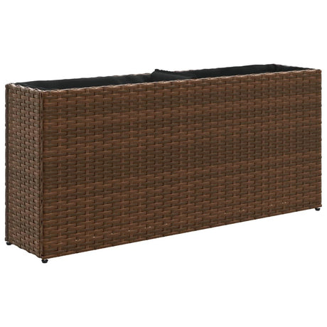 Vidaxl plantenbak met 2 potten 90x20x40 cm poly rattan bruin