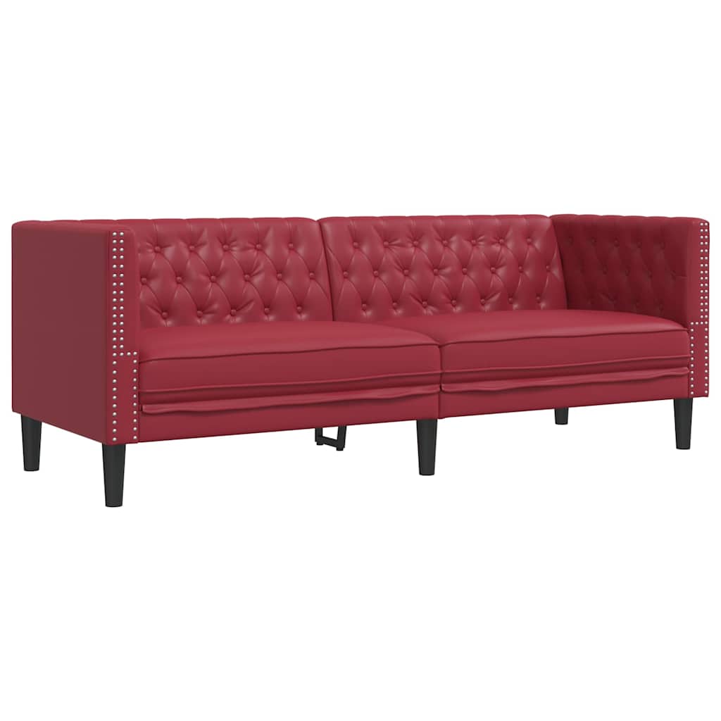 Vidaxl driezitsbank chesterfield-stijl kunstleer wijnrood