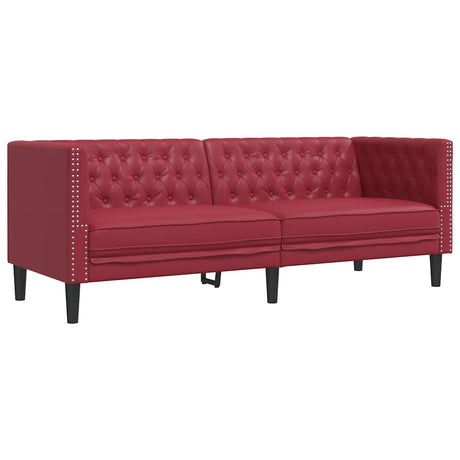 Vidaxl driezitsbank chesterfield-stijl kunstleer wijnrood