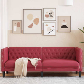 Vidaxl driezitsbank chesterfield-stijl kunstleer wijnrood
