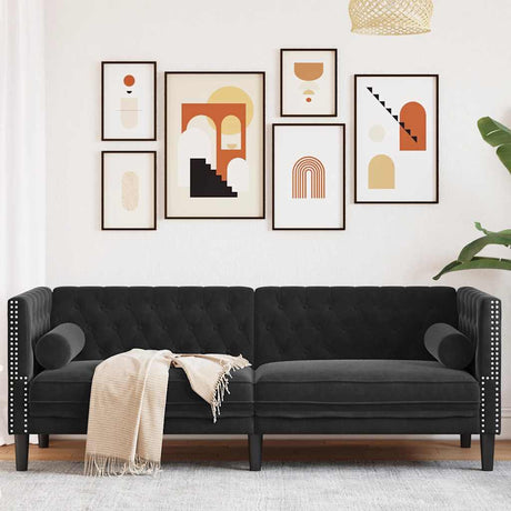 Vidaxl driezitsbank chesterfield-stijl met bolsters fluweel zwart