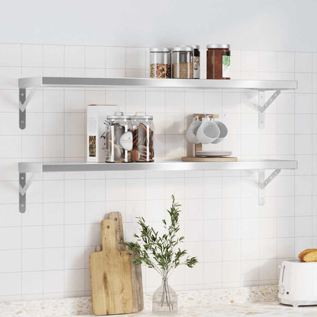 Vidaxl wandschappen 2 st 100x23,5 cm roestvrijstaal zilverkleurig