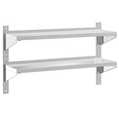Vidaxl wandschap 2-laags 100x30x60 cm roestvrijstaal zilverkleurig