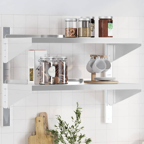 Vidaxl wandschap 2-laags 75x40x60 cm roestvrijstaal zilverkleurig