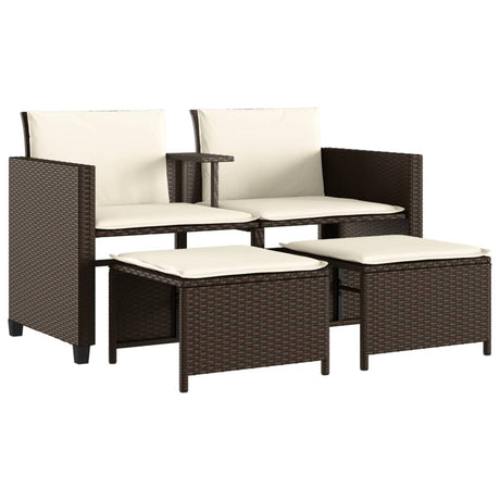Vidaxl tuinbank 2-zits met tafel en voetenbanken poly rattan bruin