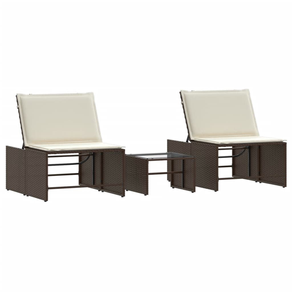 Vidaxl ligstoelen 2 st met tafel bruin poly rattan