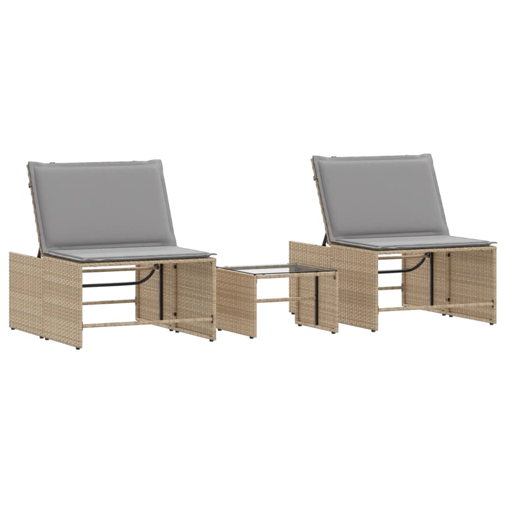 Vidaxl ligstoelen 2 st met tafel beige poly rattan