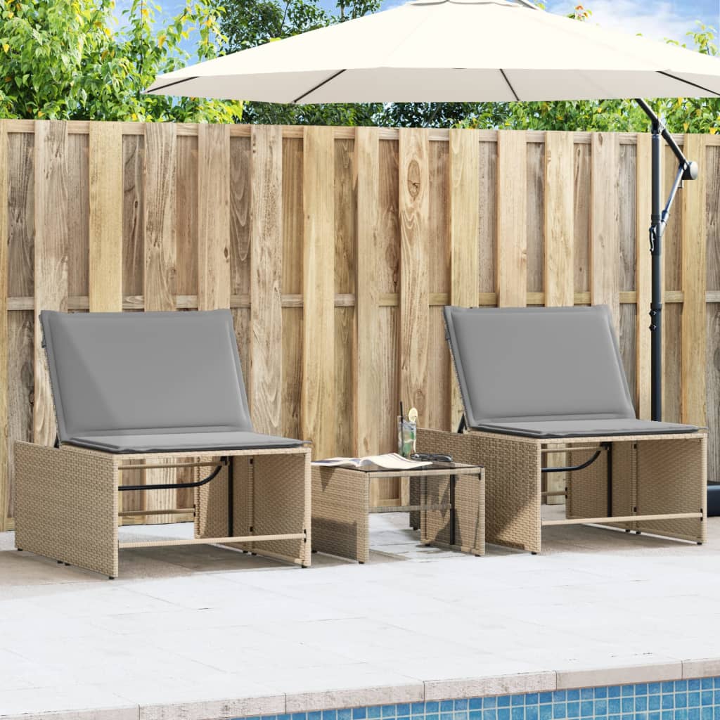 Vidaxl ligstoelen 2 st met tafel beige poly rattan