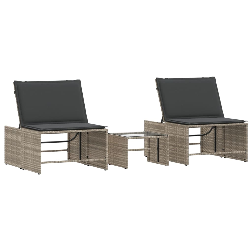 Vidaxl ligstoelen 2 st met tafel lichtgrijs poly rattan