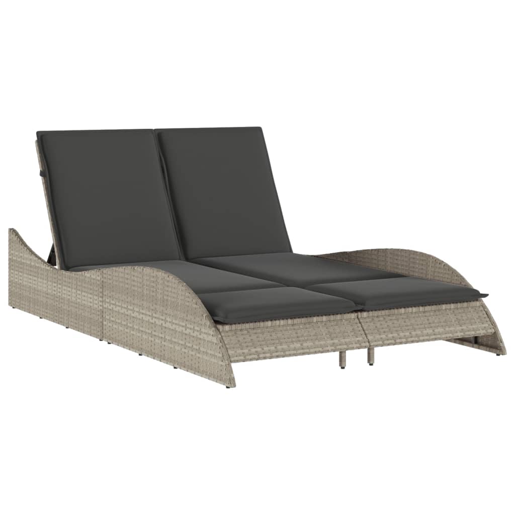 Vidaxl ligbed met kussens 114x205x73 cm poly rattan lichtgrijs