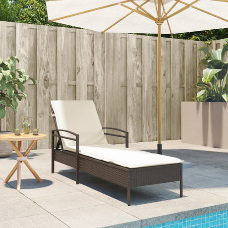 Vidaxl ligbed met kussen 63x200x81 cm poly rattan bruin