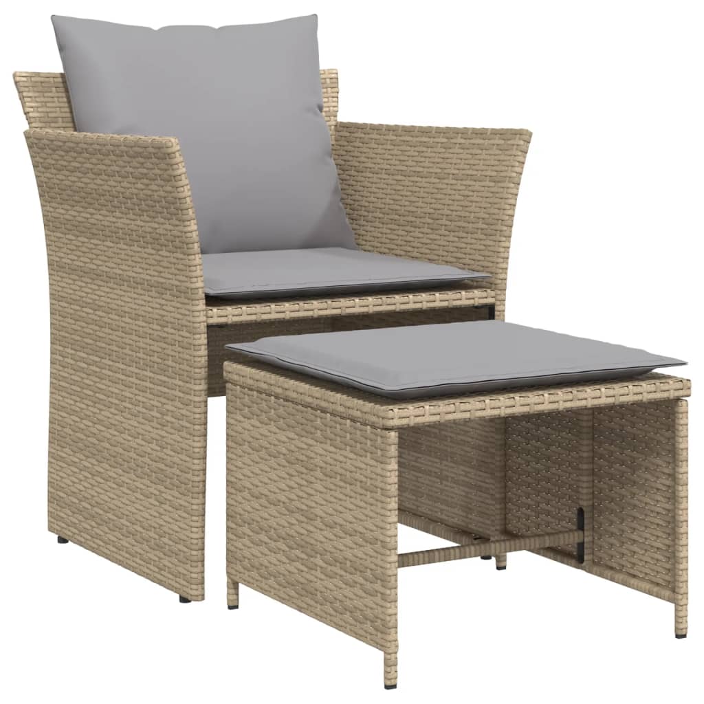 Vidaxl tuinstoel met voetenbank poly rattan beige