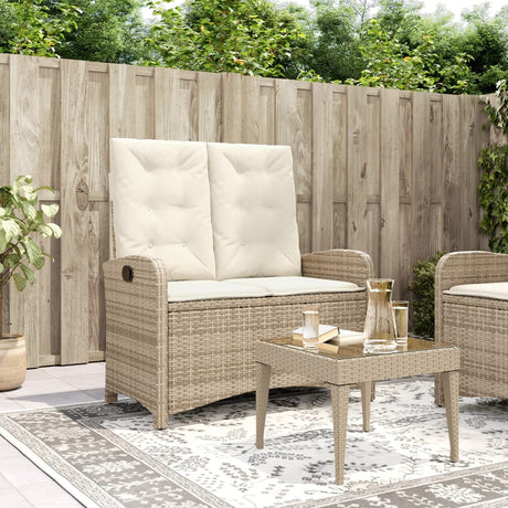 Vidaxl tuinbankje verstelbaar met kussens poly rattan beige