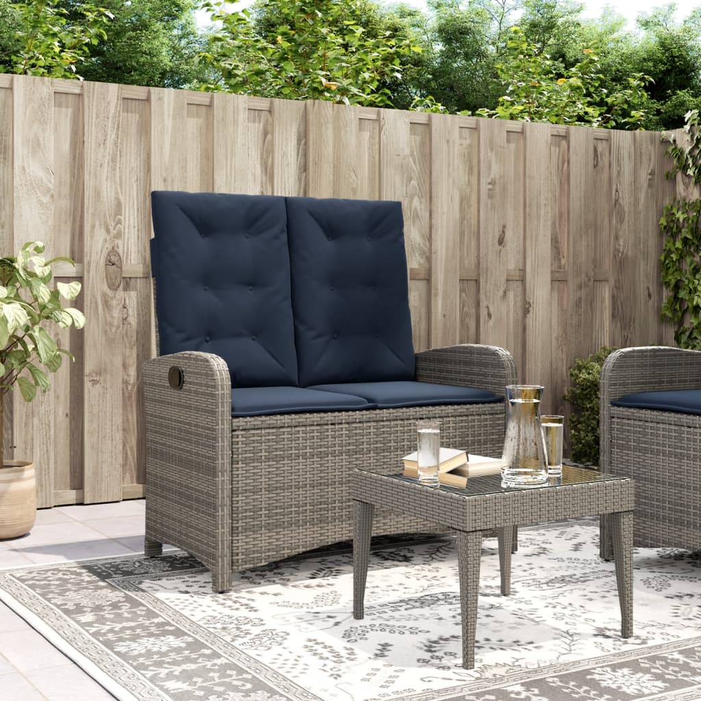 Vidaxl tuinbankje verstelbaar met kussens poly rattan grijs