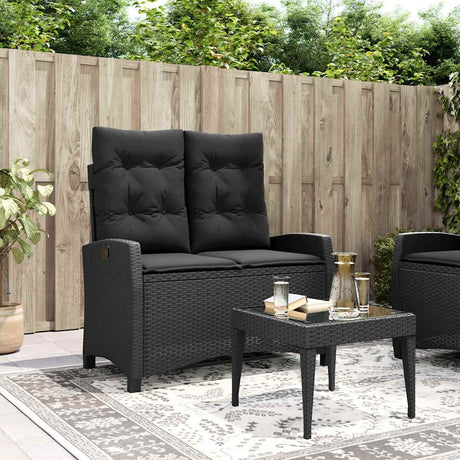 Vidaxl tuinbankje verstelbaar met kussens poly rattan zwart