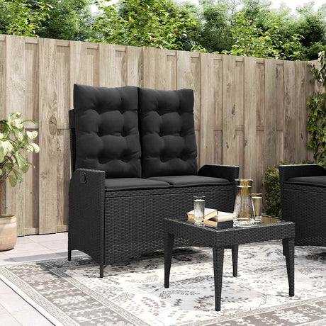 Vidaxl tuinbankje verstelbaar met kussens poly rattan zwart