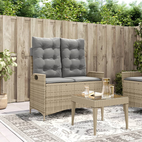 Vidaxl tuinbankje verstelbaar met kussens poly rattan beige