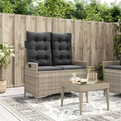 Vidaxl tuinbankje verstelbaar met kussens poly rattan lichtgrijs