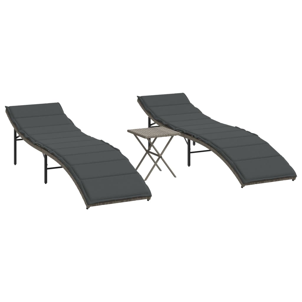 Vidaxl ligbedden 2 st met tafel poly rattan grijs