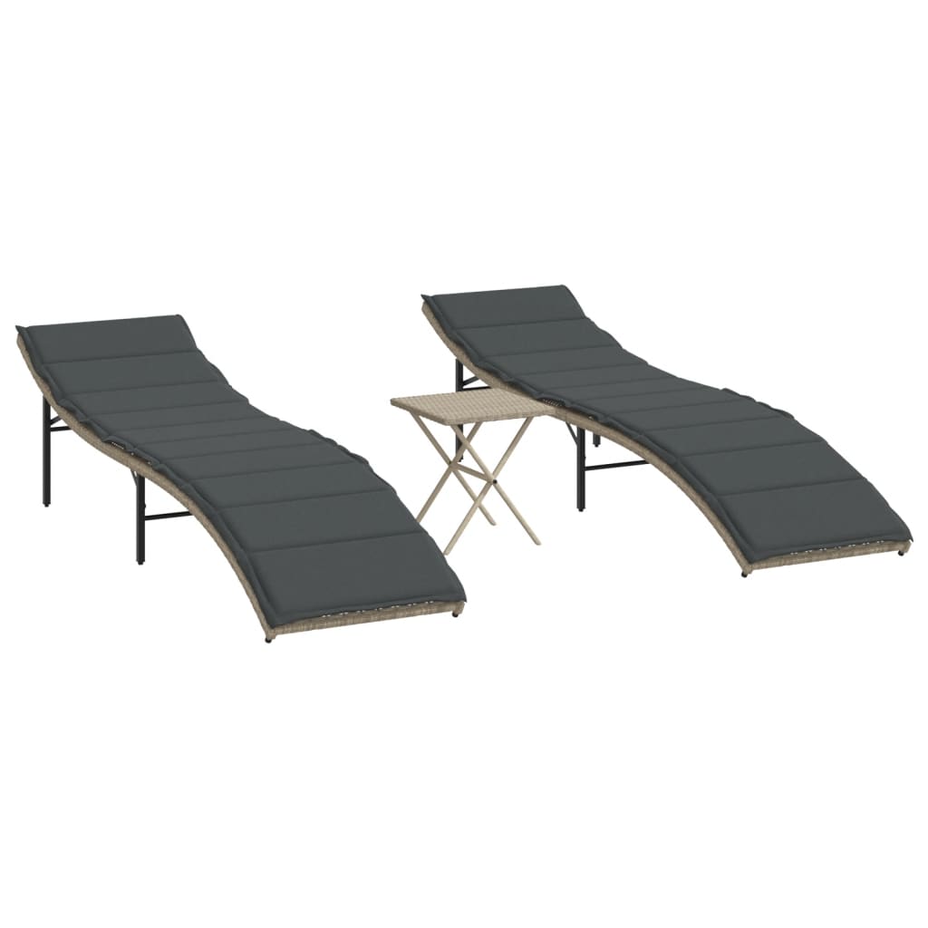 Vidaxl ligbedden 2 st met tafel poly rattan lichtgrijs