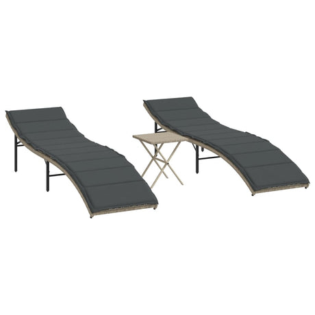 Vidaxl ligbedden 2 st met tafel poly rattan lichtgrijs