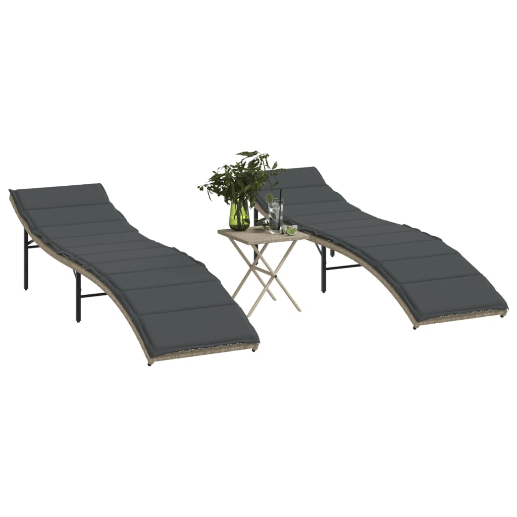 Vidaxl ligbedden 2 st met tafel poly rattan lichtgrijs