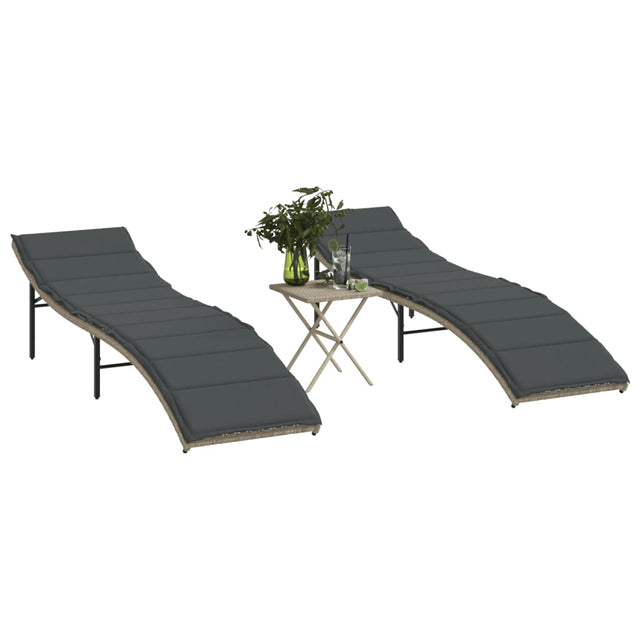 Vidaxl ligbedden 2 st met tafel poly rattan lichtgrijs