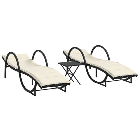 Vidaxl ligbedden 2 st met tafel poly rattan zwart