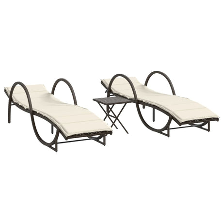 Vidaxl ligstoelen 2 st met tafel poly rattan bruin
