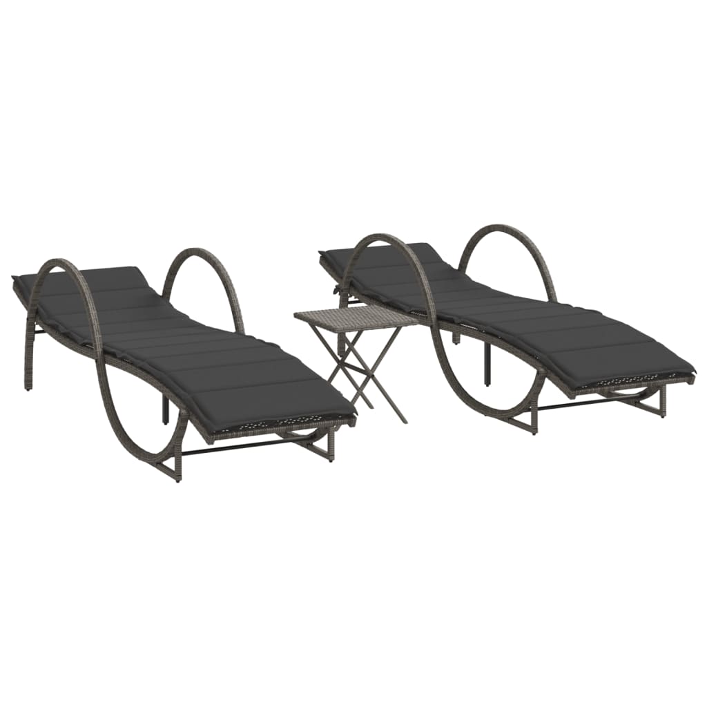 Vidaxl ligbedden 2 st met tafel poly rattan grijs