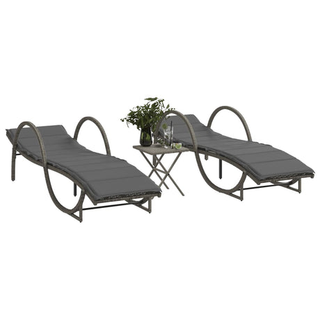 Vidaxl ligbedden 2 st met tafel poly rattan grijs