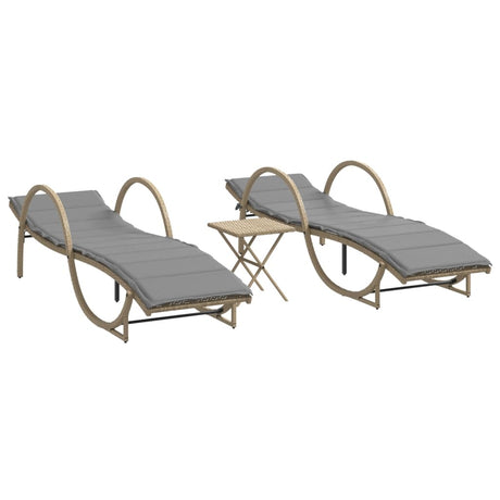 Vidaxl ligstoelen 2 st met tafel poly rattan beige