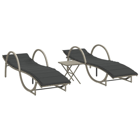 Vidaxl ligbedden 2 st met tafel poly rattan lichtgrijs