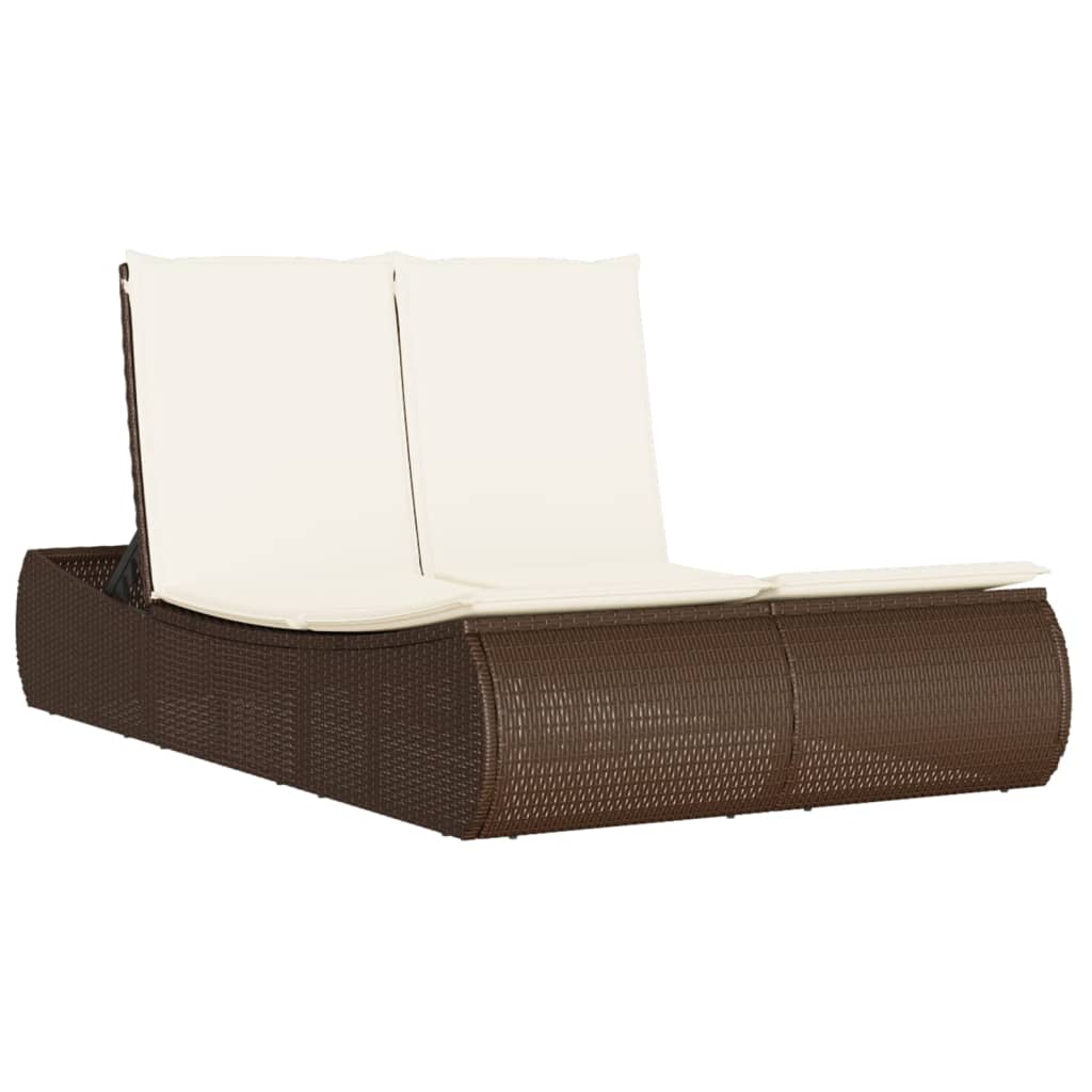 Vidaxl ligbed 2-persoons met kussens poly rattan bruin
