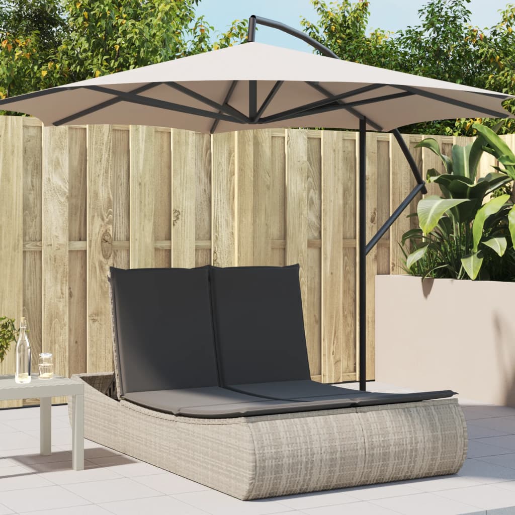 Vidaxl ligbed 2-persoons met kussens poly rattan lichtgrijs