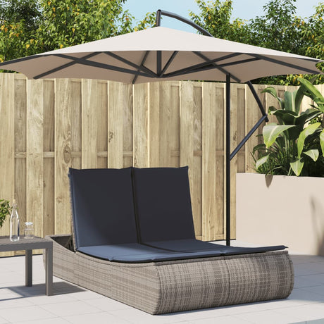 Vidaxl ligbed 2-persoons met kussens poly rattan grijs