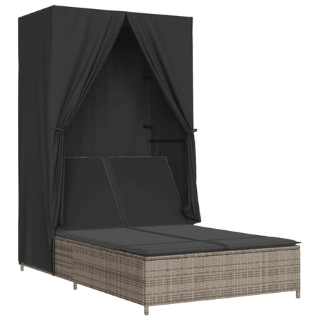 Vidaxl ligbed tweepersoons met dak en gordijn poly rattan grijs