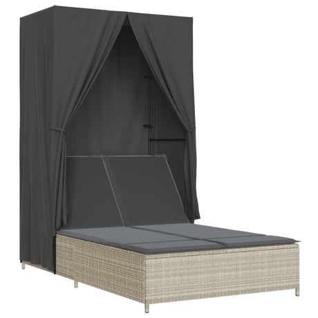 Vidaxl ligbed tweepersoons met dak en gordijn poly rattan lichtgrijs