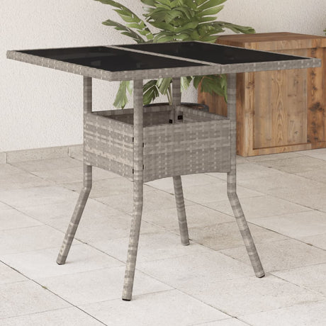 Vidaxl tuintafel met glazen blad 80x80x75 cm poly rattan lichtgrijs