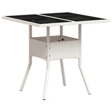 Vidaxl tuintafel met glazen blad 80x80x75 cm poly rattan wit
