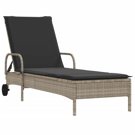Vidaxl ligbed met wielen en kussens poly rattan lichtgrijs
