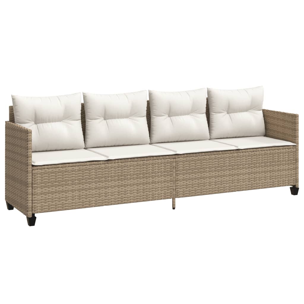 Vidaxl ligbed met kussens poly rattan beige