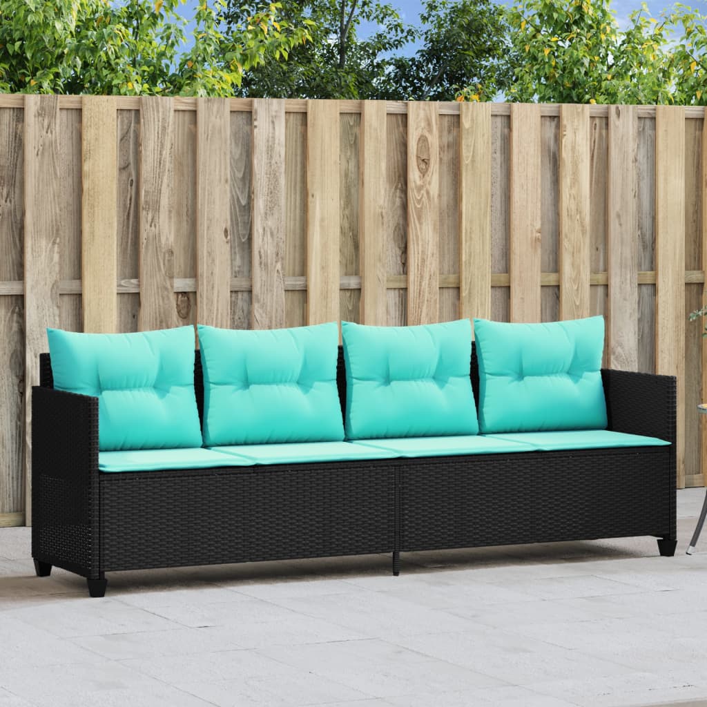 Vidaxl ligbed met kussens poly rattan zwart